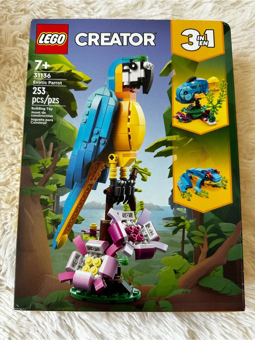LEGO Creator 3 in 1 Exotic Parrot 31136 253 Pieces Frog Fish Building Toy Set